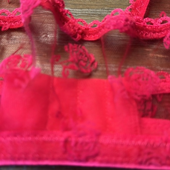 LE Petit TROU Sheer Red Floral Bralette M New - Picture 5 of 6